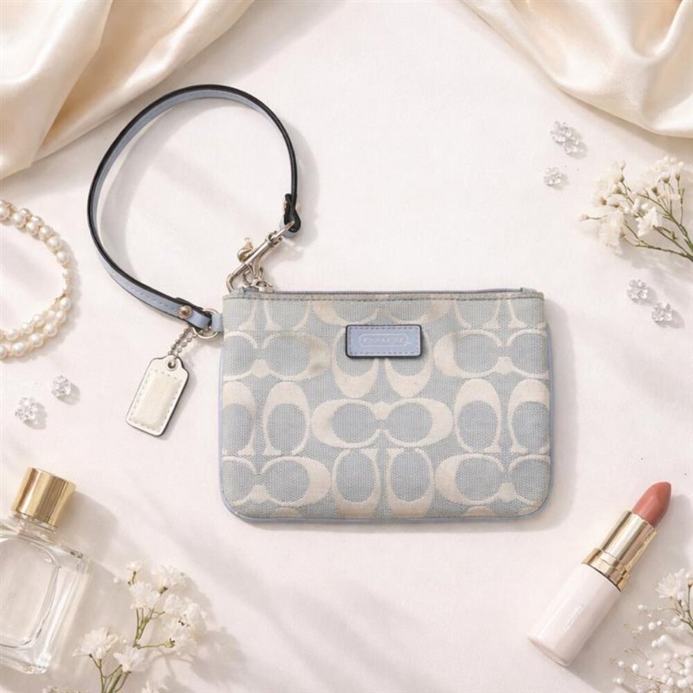 Vintage Coach Park Signature Small Wristlet Blue Jacquard Canvas Y2K Mini Pouch